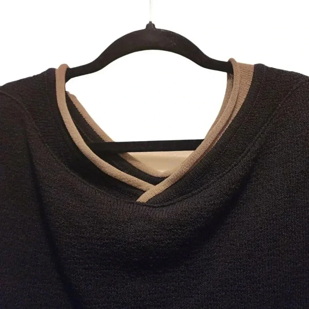 New $285 Annette Gortz Black Olive Sleeveless Stretch Sweater Size Large SIM5506